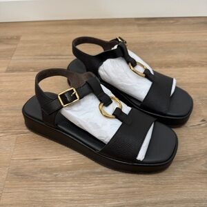 Paul green  womens smooth Leather Sandals with Gold Buckle
